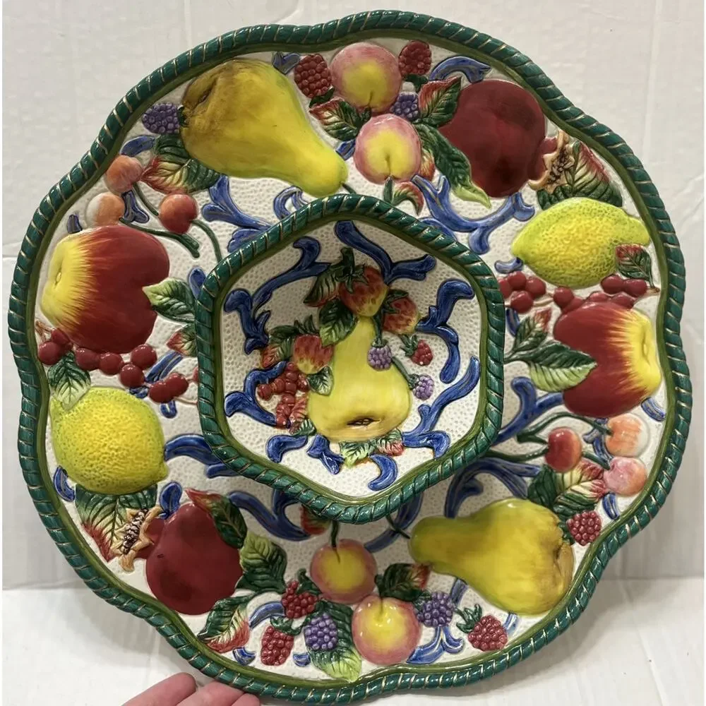 FITZ & FLOYD Classic FRUIT‎ SERVER DISH PLATTER CHIP DIP TRAY apple pear berries